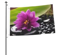 Fiore viola con bandiera in pietra nera, 0,6 x 0,9 m, stampa su entrambi i lati, bandiere da giardino per esterni, bandiere per vacanze, banner regalo con occhielli sfondo fotografico per interni ed