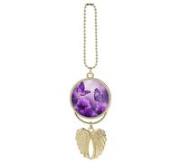 Fiore viola Farfalle Auto Appeso Ornamento Specchio Retrovisore Pendente Carino Specchio Auto Decorazione Estetica Divertente Ciondolo Auto Charms Regali per Uomini Donne Stile Oro