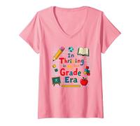 Fiorente nella mia Era di Prima elementare Maglietta con Collo a V, Donna, Rosa, XL