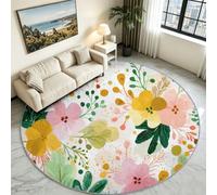 Fiori Acquarello Tappeto rotondo per camera da letto, camera da letto, bambino, tappeto effetto 3D, pelo corto e morbido, antiscivolo, per camera da letto, bambino, adolescente, adulto, Ø 80 cm, fiori