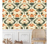 Fiori Acquatici Carta da Parati Autoadesiva 0.45x20 m Arancio loto Pellicola Adesiva per Mobili Impermeabile Carta Adesivo Ispessita Opaco Sticker per Decorare Muro Cucina Armadio Cassetto e Scaffali
