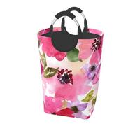 Fiori ad acquerello rosa fucsia, Cesto portabiancheria pieghevole, Grande contenitore portaoggetti resistente con manici, 50 litri