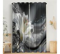 Fiori Arte Tende a Pannello 2 Pannelli con Occhielli, Gigli Diamanti, Oscuranti Trattamento della Finestra per Camera da Letto, Tende cameretta bambini 117L x 183A cm, Cenere