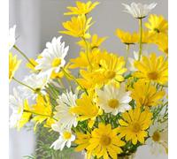 Fiori artificiali, 10 mazzi di margherite artificiali in seta, resistenti ai raggi UV, per esterni, con steli, arbusti vegetali, composizioni per casa, giardino, decorazione (bianco e giallo)