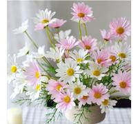 Fiori artificiali, 10 mazzi di margherite artificiali in seta, resistenti ai raggi UV, per esterni, con steli, arbusti vegetali, composizioni per casa, giardino, decorazione (bianco e rosa)