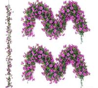 Fiori artificiali, 2 ghirlande di vite da 1,8 m, in rattan viola, decorazione realistica, decorazione per feste di nozze, decorazione per casa e giardino (viola)