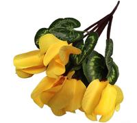 Fiori artificiali a 7 rami in stile ciclamino per la decorazione della casa, disposti come espositore floreale da tavolo coesivo (giallo pallido)