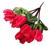 Fiori artificiali a 7 rami in stile ciclamino per la decorazione della casa, disposti come espositore floreale da tavolo coesivo (rosso brillante)