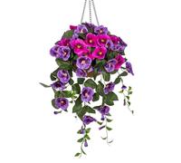 Fiori artificiali, come vera viole del pensiero, piante sospese, fiori artificiali, Pansy, con fioriera sospesa, altezza 80 cm, pianta decorativa