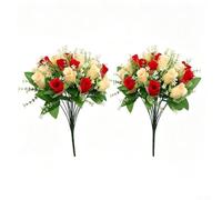 Fiori artificiali, confezione da 2 pezzi, colore rosso e giallo sfumato in | Rivestimento resistente ai raggi UV, gradiente rosso-giallo, non sbiadisce, all'aperto, pronto per cimitero