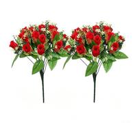 Fiori artificiali, confezione da 2 pezzi, colore rosso e giallo sfumato in | Rivestimento resistente ai raggi UV, gradiente rosso-giallo, non sbiadisce, all'aperto, pronto per cimitero
