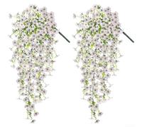 Fiori artificiali da appendere che ricordano la gloria mattutina con accenti viola eucalipto, per balcone, giardino, casa, esposizione commerciale (B)