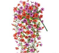 Fiori artificiali da appendere che ricordano la gloria mattutina con accenti viola eucalipto, per balcone, giardino, casa, esposizione commerciale (F)