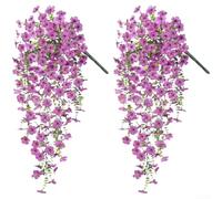 Fiori artificiali da appendere che ricordano la gloria mattutina con accenti viola eucalipto per balcone, giardino, casa, esposizione commerciale (E)