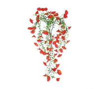 Fiori artificiali da appendere Morning Glory con foglie di eucalipto, 75 cm, in seta, pianta finta per esterni, giardino o decorazione per interni, resistente alle intemperie, manutenzione rosa (rosso