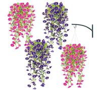 Fiori artificiali da esterno - Fiori artificiali esterni resistenti ai raggi UV - Ghirlande petunie seta resistenti al clima realistici 4 pezzi decorazione patio balcone terrazza ingresso