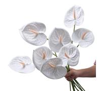 Fiori artificiali di Anthurium, con aspetto realistico, per decorazione da tavolo, bouquet e decorazioni per matrimoni, feste, decorazioni, composizioni floreali, bianco, confezione da 8