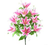 Fiori artificiali di giglio 18 teste dall'aspetto vivace e struttura naturale per interior design e visual merchandising (rosa scuro)