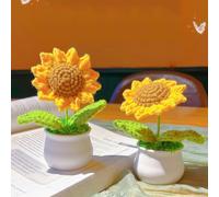 Fiori artificiali di girasole all'uncinetto per la decorazione della scrivania dell'ufficio, regali divertenti per le donne decorazioni per feste