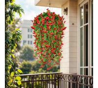 Fiori artificiali finti da appendere per decorazione esterna primaverile, 1 pezzo, margherita in finto raso con foglie di eucalipto, resistenti ai raggi UV, aspetto realistico per decorazione esterna