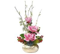 Fiori artificiali in pentola set falsa fiore magnolia fiore fiore arte floreale generale per soggiorno decorazione tavolo da tavolo da centrotavola decorazione per feste di matrimonio (colore: rosa)