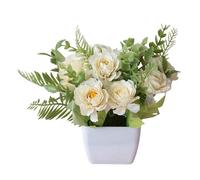 Fiori artificiali in vaso, composizioni di rose in seta, bouquet di fiori finti con vaso di plastica, tavolo da pranzo, centrotavola, camera da letto, bagno, cucina, nove steli di peonia (bianco,