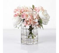 Fiori Artificiali Mazza IDRANGEA Mazzo Fino Seta FLOGLI CUSCINA CUSCINA CAI GIARDI DECORMAZIONE del MATRIE DECORE del Vase CENTROTTOFICE Decorazione delle Parti di Officio (Colore: Bianco)