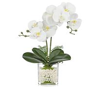 Fiori artificiali, orchidee, decorazione artificiale, fiori artificiali, come veri, con fiori real-touch, vaso di vetro quadrato, Phalaenopsis, per decorazione da tavolo, davanzale, finestra, altezza