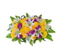 Fiori artificiali per cimitero - Composizione floreale realistica in plastica, 50 x 35 cm, rosso e blu o giallo e viola, nessuna manutenzione necessaria (giallo + viola)