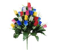 Fiori artificiali per cimitero con vaso, design migliorato, bouquet di rose commemorative per lapidi, decorazione per interni ed esterni, resistenti alle intemperie, decorazione per tomba (colore nero