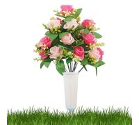 Fiori artificiali per cimitero, decorazione floreale commemorativa | con fiori con vaso e picchetto per il giorno dei ricordi in primavera, veranda, interni, casa, giardino, patio, matrimoni e