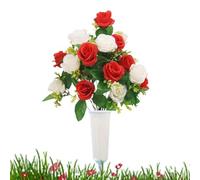 Fiori artificiali per cimitero, decorazione floreale commemorativa | con fiori con vaso e picchetto per il giorno dei ricordi in primavera, veranda, interni, casa, giardino, patio, matrimoni e
