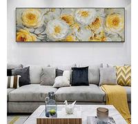 Fiori astratti Pittura Stampa su tela Poster e stampe Decorazioni per la casa Fiori bianchi gialli Quadri murali per camera da letto 50x150cm Senza cornice