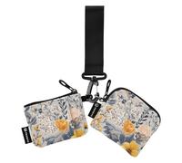 Fiori autunnali grigi portamonete da donna porta carte di credito piccolo staccabile protezione per carta d'identità con cinturino da polso per donne uomini 2 pezzi, Fiori Autunno Grigio, 1 size