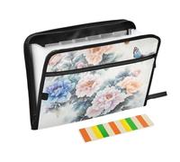 Fiori autunnali Peonie Inchiostro Bianco Lavare Pittura Cartelle di File Grandi 13 Tasche A4 Formato Lettera con Chiusura a Cerniera per Business File Organizer expando