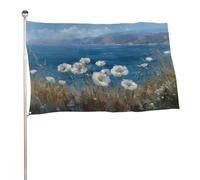 Fiori bianchi con bandiera delle montagne dell'oceano, 9 x 1,5 m, bandiere da giardino per esterni, decorazione per cortile, portico, prato, fattoria