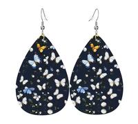 Fiori bianchi con farfalle blu stampa orecchini a goccia per le donne in pelle orecchini pendenti gioielli per festa di compleanno San Valentino