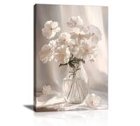 Fiori Bianchi in Fiore al Sole Quadri Moderni Con Cornice, Elegante Bianco Floreale Stampe da Parete Natura Morta Quadro Stampa Su Tela Decorazioni per Bagno Soggiorno Camera da Letto Ufficio 40x60cm