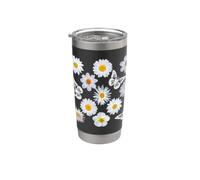Fiori bianchi margherita e farfalla floreale Scatter Shapes Mania Bicchiere termico in acciaio inox doppia parete