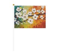 Fiori bianchi su rami di albero, piccole bandiere tenute in mano, mini bandiere su bastone per feste, attività di squadra, parate, decorazione per le vacanze, confezione da 10