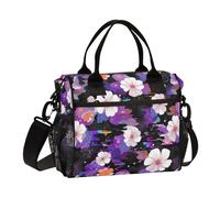 Fiori bianchi Vapor Wave Style Nero Impermeabile Bambini Borsa Pranzo con Tracolla Grandi Borse Pranzo per le Donne per la Scuola bolsas para cargar comida