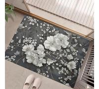 Fiori Bianchi Zerbino Trappola Sporco, Tappetino Antiscivolo Lavabile In Lavatrice, Stile Elegante, Zerbino D'Ingresso Soft Comfortable Per Ingresso, Port, 60 X 90 Cm Grigio
