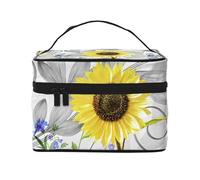 Fiori blu dei girasoli gialli dell'acquerello, Borsa per il trucco Borsa per cosmetici Borsa da viaggio portatile da viaggio Astuccio per matite