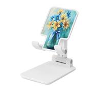 Fiori blu gialli in barattolo con nastro supporto pieghevole per telefono cellulare ad angolo regolabile altezza desktop portatile culla per cellulare compatibile con tutti gli smartphone bianco