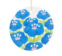 Fiori che sbocciano in grappoli nel cielo blu ciondolo rotondo in ceramica da appendere ornamento per festival, decorazione per la casa in ceramica su entrambi i lati, leggero e resistente, regalo per