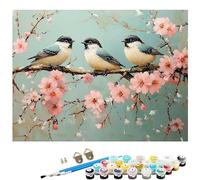 fiori ciliegio Dipingere con i Numeri Adulti uccello Paint by Numbers Kit Principianti con 3 Pennelli e Acrilica,Hobby Creativi Adulti,Halloween Decorazioni Casa Regalo 50x70cm (Senza Cornice) L8-343