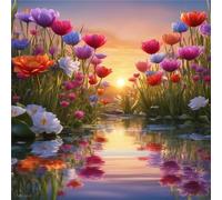 Fiori colorati Diamond Painting,5D Diamond Painting Kit Completo,DIY Paesaggio tramonto Diamond Art Kit per Adulti Strass Punto Croce a Ricamo Pittura per Casa Parete Decorazione 40x40cm