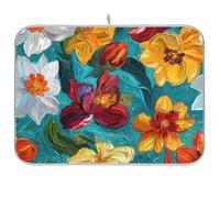 Fiori colorati Pittura A Olio Accessori da Cucina per controsoffitto Piatto scolapiatti stuoia per il bancone della cucina Grande Microfibra Piatto di asciugatura mat 18 x 24