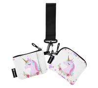 Fiori colorati Unicorni Sogno Custodie per Carte da donna Porta Cambio Titolare Sottile Piatto Borsa Portafoglio con Tasca con Cerniera per le Signore 2 Confezioni caso para tarjetas de credito