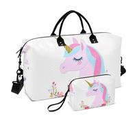 Fiori colorati Unicorni Sogno Decorativo Viaggio Borsa a Mano Palestra Tote Bag con Cinghia Regolabile per Escursionismo Impermeabile bolso para viajar
